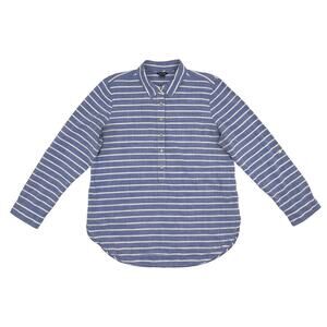 Nautica Blouse Womens Large Blue White Stripe Long Sleeve Shirt Popover